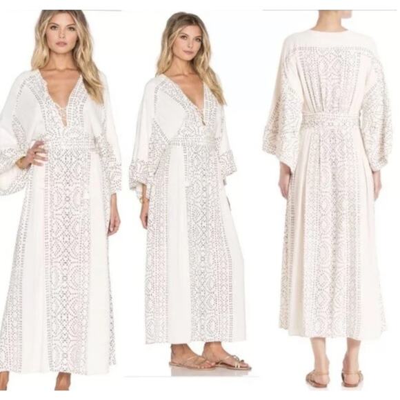 Free People Dresses & Skirts - Free People Maxi Dress Womens 8 Modern Kimono Pearl Combo Ivory Lace Up cottage